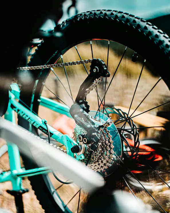 Close-up view of a bike wheel