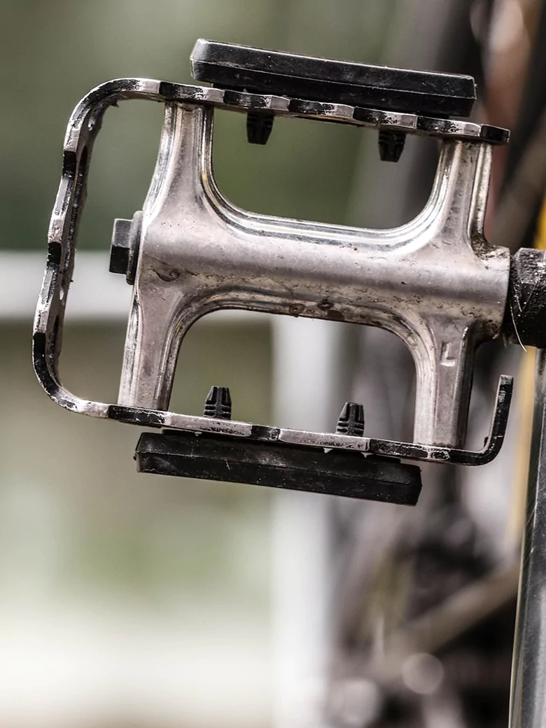 Close-up view of a bicycle pedal